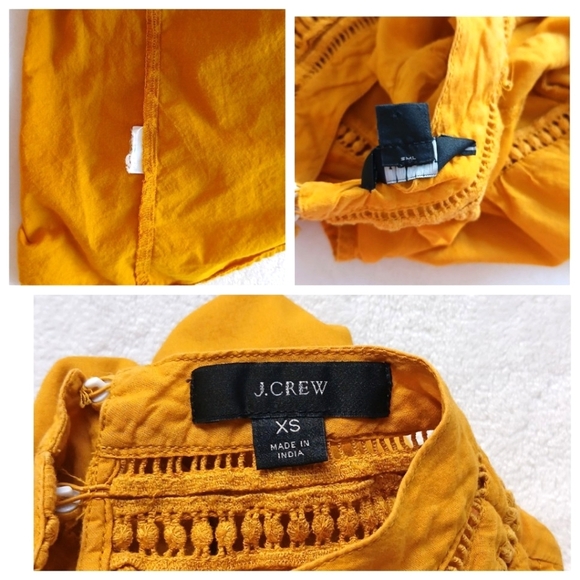 J. Crew Flutter-Sleeve Crocheted Lace Top Yellow/Gold XS Bohemian Style Pullover - Picture 5 of 5